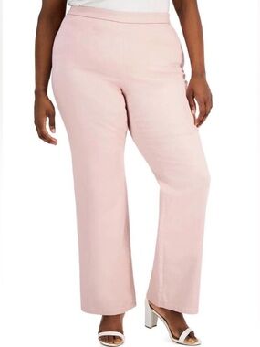 Anne Klein Plus Size 22W Pull On High Rise Flare Leg Pants Ballet Pink NWT